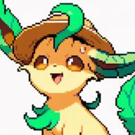 amount:solo body-type:feral series:eeveelutions series:pokemon species:leafeon straw_hat style:icon style:pixel-art // 1024x1024 // 107KB