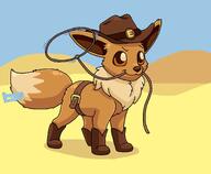 amount:solo atmosphere:desert belt body-type:feral cowboy-hat hall-of-fame:bronze oc series:pokemon species:eevee style:kawaii whip // 2000x1641 // 1.6MB