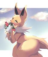 amount:solo atmosphere:clouds atmosphere:flowers body-type:anthro body-type:semi-anthro hall-of-fame:bronze series:eeveelutions series:pokemon smug species:jolteon style:girly style:kemono visual-teasing // 1668x2000 // 239KB