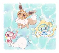 amount:multiple atmosphere:beach body-type:feral body-type:semi-anthro series:pokemon species:eevee species:jirachi species:pachirisu style:pastel-colors style:playful style:very-playful style:white-border swimwear // 1431x1280 // 165KB