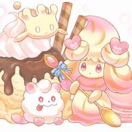 amount:multiple blep body-type:blob body-type:feral body-type:semi-anthro chocolate food ice-cream macarons species:alcremie species:food-creature species:milcery species:swirlix style:girly style:kawaii style:one-color style:pink style:playful style:very-girly style:very-playful sweets // 808x808 // 107KB