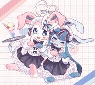 amount:pair atmosphere:fashion body-type:feral drink hall-of-fame:bronze hall-of-fame:silver maid outfit style:abstract-background style:girly style:grid style:kawaii style:pastel-colors style:playful style:very-kawaii style:very-playful wearing-bow // 1200x1077 // 252KB