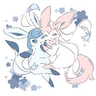 affection amount:pair cuddling hall-of-fame:bronze happy series:eeveelutions series:pokemon species:glaceon species:sylveon style:girly style:kawaii style:playful touching-paws // 743x743 // 111KB