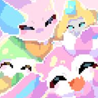amount:multiple body-type:feral body-type:semi-anthro content hall-of-fame:bronze hall-of-fame:silver happy series:eeveelutions series:pokemon species:jirachi species:lilligant species:mew species:sylveon style:girly style:pastel-colors style:pixel-art style:playful style:very-girly style:very-playful // 1280x1280 // 17KB