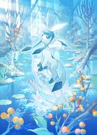 amount:solo atmosphere:forest atmosphere:ice atmosphere:lake atmosphere:snowy atmosphere:sunlight body-type:feral lilypad series:eeveelutions series:pokemon series:tcg-pocket-art snowberry species:glaceon style:soft // 717x1000 // 2.0MB