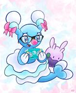 amount:pair body-type:blob body-type:feral glasses hall-of-fame:bronze hall-of-fame:silver nerdy nintendo-switch species:goomy style:girly style:nerdy style:pastel-colors style:playful style:very-girly style:very-playful // 838x1024 // 114KB