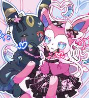 affection amount:pair atmosphere:fashion body-type:feral cuddling dress hall-of-fame:bronze hall-of-fame:gold hall-of-fame:silver outfit series:eeveelutions series:pokemon species:sylveon species:umbreon style:contrasting-colors style:girly style:kawaii style:outline style:pastel-colors style:playful style:very-girly style:very-kawaii style:very-playful visibly-shy wearing-bow wink // 1788x1958 // 498KB