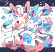 affection amount:pair body-type:feral cuddling series:eeveelutions series:pokemon species:shiny-pokemon species:sylveon style:abstract-background // 1281x1214 // 1.1MB