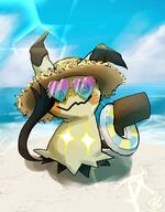 amount:solo atmosphere:beach body-type:feral body-type:semi-anthro series:pokemon species:mimikyu sunglasses // 1257x1614 // 209KB