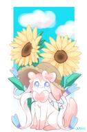amount:solo atmosphere:farm atmosphere:field body-type:feral flower series:eeveelutions series:pokemon species:sylveon straw_hat style:over-exposure // 2038x3097 // 332KB