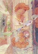 amount:multiple body-type:feral series:eeveelutions series:pokemon sleeping species:umbreon species:vulpix style:painted // 550x796 // 965KB