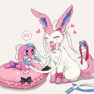 amount:pair atmosphere:regal body-type:feral series:eeveelutions series:pokemon species:sylveon style:girly style:one-color style:pink wearing-bow // 1600x1600 // 1.1MB