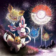 amount:pair atmosphere:night body-type:feral fireworks series:eeveelutions series:pokemon species:eevee species:sylveon // 1500x1500 // 494KB