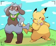 amount:pair atmosphere:field body-type:anthro body-type:semi-anthro body-type:slightly-chubby species:pikachu species:riolu // 4096x3414 // 579KB
