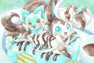affection amount:pair body-type:feral chocolate cuddling food series:eeveelutions series:pokemon species:sprigatito species:sylveon style:girly style:watercolor sweets tea // 2039x1378 // 6.0MB