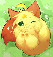 amount:solo body-type:feral body-type:semi-anthro character:idk-but-its-a-yellow-cat fluffified hall-of-fame:bronze hall-of-fame:silver species:cat style:kawaii style:kemono style:very-kawaii wink // 1242x1349 // 169KB