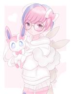 amount:solo body-type:feral body-type:humanoid glasses human nerdy series:eeveelutions series:pokemon species:human species:sylveon style:girly style:one-color style:pastel-colors style:pink thigh-highs // 1736x2277 // 1.6MB