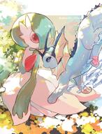 amount:pair atmosphere:flowers atmosphere:garden atmosphere:sunlight body-type:feral body-type:semi-anthro series:eeveelutions series:pokemon species:gardevoir species:vaporeon style:painted style:white-border // 1552x2048 // 355KB