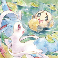 amount:pair atmosphere:swamp body-type:feral series:eeveelutions series:pokemon species:sylveon species:tympole style:watercolor // 2000x2000 // 6.0MB
