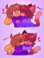 affection blushing body-type:anthro body-type:semi-anthro casual-outfit embarrassed furry hall-of-fame:bronze hoodie kissing lesbian pressing-same-body-part-against-each-other romance species:bunny species:cat style:outline sweater visibly-shy // 1139x1496 // 194KB