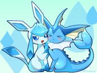 >.< amount:pair body-type:feral embarrassed pressing-same-body-part-against-each-other series:eeveelutions series:pokemon species:glaceon species:vaporeon style:abstract-background style:kawaii style:very-kawaii visibly-shy // 1024x768 // 118KB