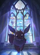 all-eeveelutions-represented amount:solo atmosphere:mansion atmosphere:sunlight body-type:feral hall-of-fame:platinum series:pokemon species:eevee stained-glass style:dim // 1474x2048 // 349KB