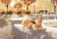 amount:solo atmosphere:autumn atmosphere:park atmosphere:sunlight atmosphere:town body-type:feral f fountain hall-of-fame:platinum laying-on-belly leaves series:eeveelutions series:pokemon species:flareon style:intentional-blur UwU // 2241x1555 // 2.5MB
