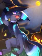 amount:solo atmosphere:halloween atmosphere:night atmosphere:stary body-type:feral body-type:semi-anthro collar freckles hall-of-fame:bronze hall-of-fame:silver moon outfit series:eeveelutions series:pokemon species:umbreon style:glow style:intentional-blur style:painted witch // 3000x4000 // 794KB