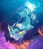 amount:solo atmosphere:sunlight atmosphere:undersea body-type:feral series:eeveelutions series:pokemon species:vaporeon style:painted style:sunrays // 1750x2000 // 406KB
