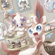 amount:pair atmosphere:cafe atmosphere:restaurant body-type:feral body-type:semi-anthro cupcake food pokepuff series:eeveelutions series:pokemon species:alcremie species:food-creature species:sylveon sweets // 2000x2000 // 376KB