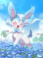 amount:solo atmosphere:flowers body-type:feral series:eeveelutions series:pokemon species:shiny-pokemon species:sylveon style:noisy // 768x1024 // 424KB